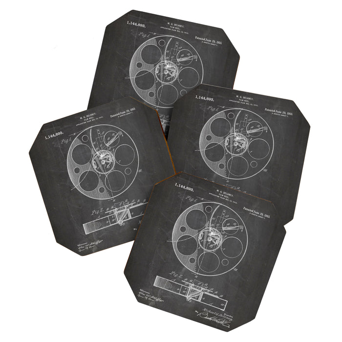 Film Reel Patent - Classic Cinema Art - Black Chalkboard Coaster Gallery Image 1