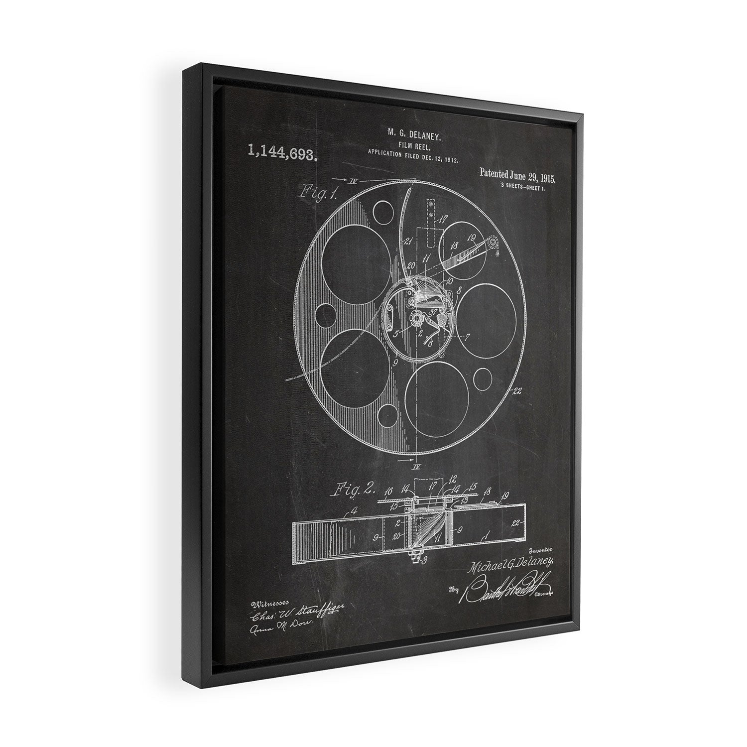 Film Reel Patent - Classic Cinema Art - Black Chalkboard Framed Canvas Print Gallery Image 2