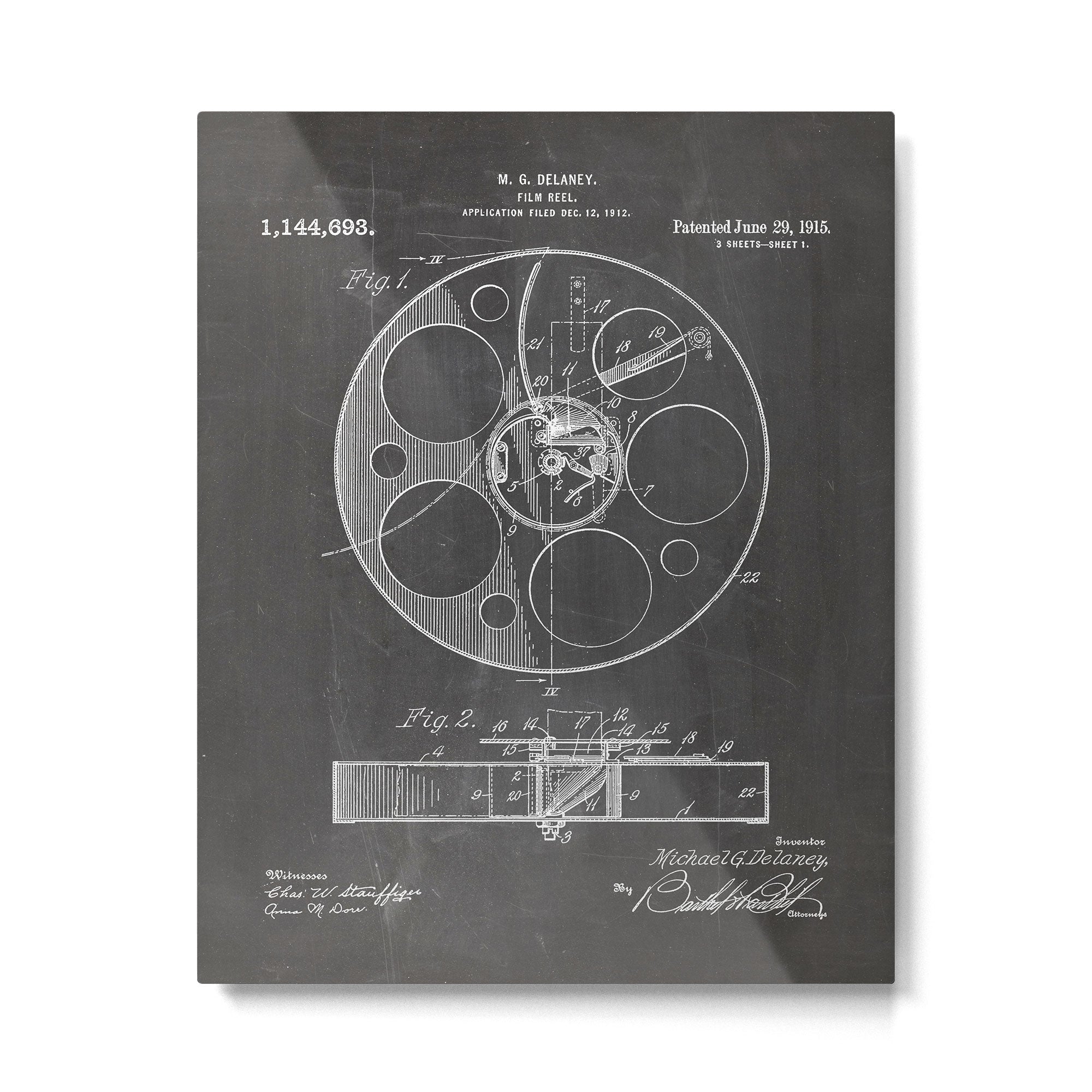 Film Reel Patent - Classic Cinema Art - Black Chalkboard Metal Print Gallery Image 6
