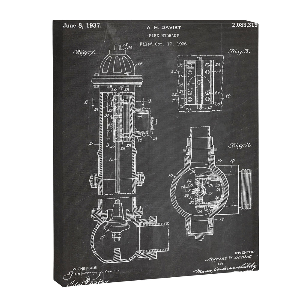Fire Hydrant Patent - Fireman Fire House Art - Black Chalkboard Canvas Print Gallery Image 8