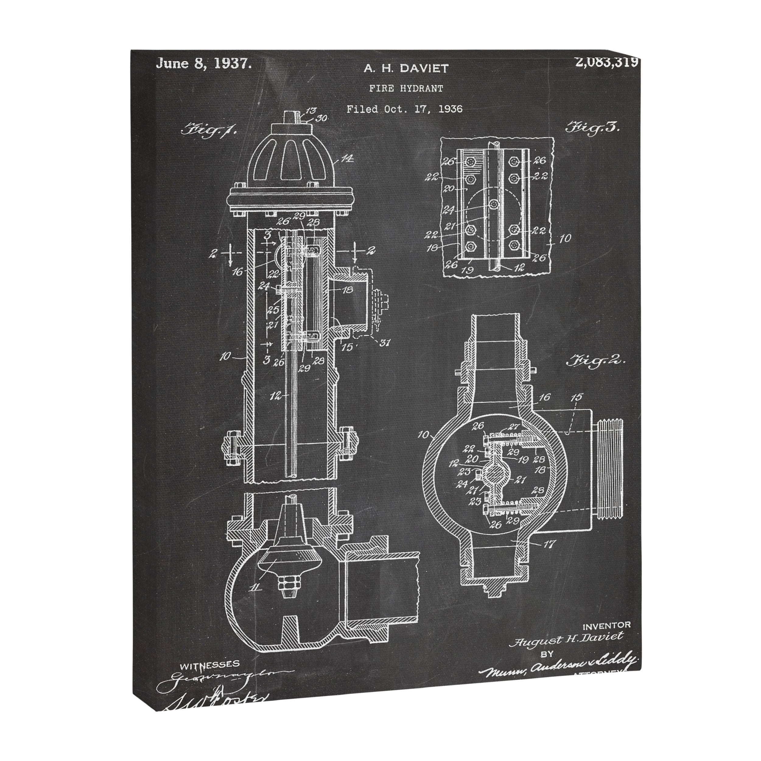 Fire Hydrant Patent - Fireman Fire House Art - Black Chalkboard Canvas Print Gallery Image 8