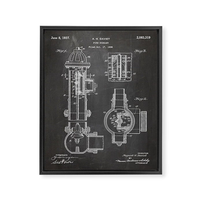 Fire Hydrant Patent - Fireman Fire House Art - Black Chalkboard Framed Canvas Print Gallery Image 1