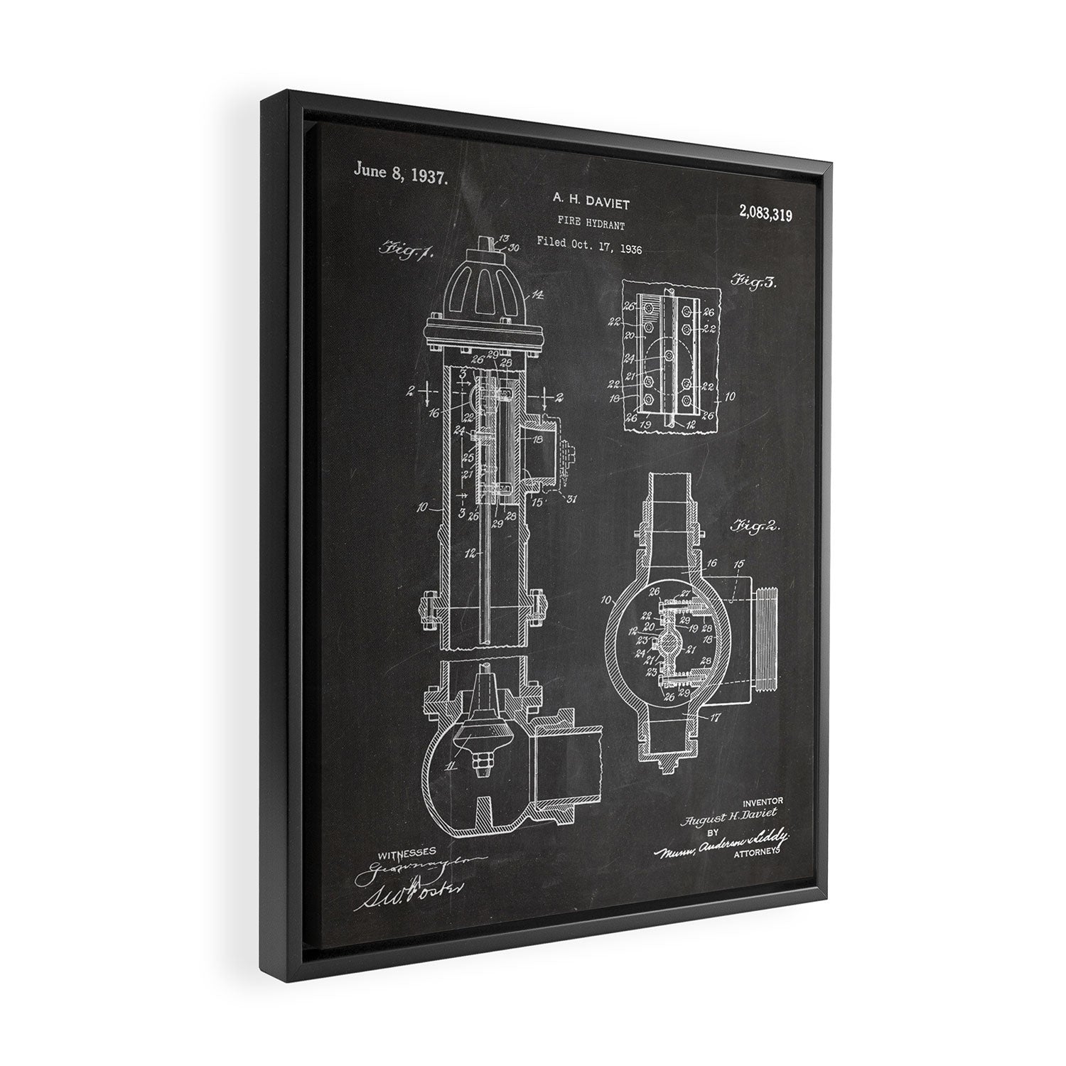 Fire Hydrant Patent - Fireman Fire House Art - Black Chalkboard Framed Canvas Print Gallery Image 2