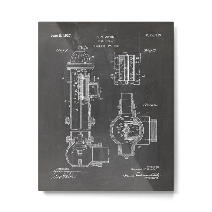 Fire Hydrant Patent - Fireman Fire House Art - Black Chalkboard Metal Print Gallery Image 1