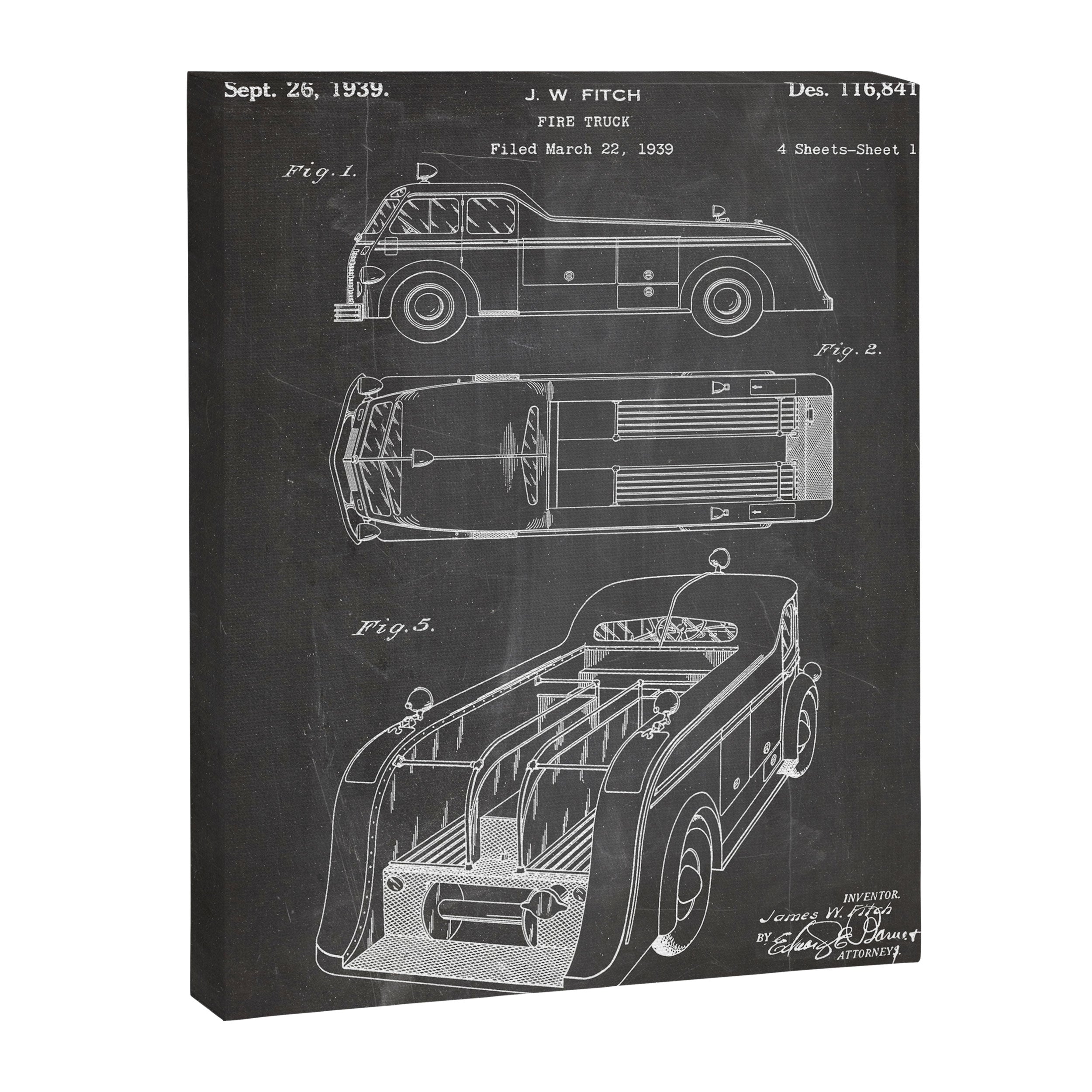Fire Truck Patent - Fireman Art - Black Chalkboard Canvas Print Gallery Image 8