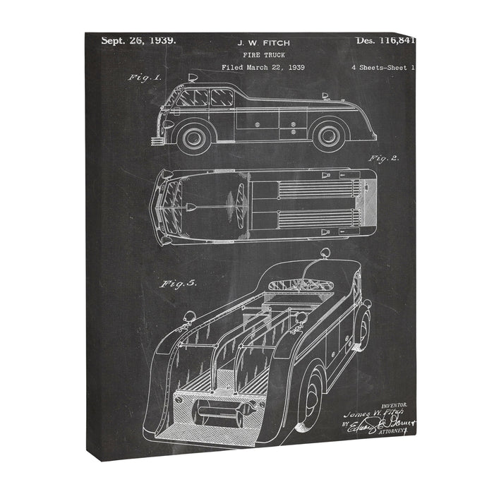 Fire Truck Patent - Fireman Art - Black Chalkboard Canvas Print Gallery Image 1