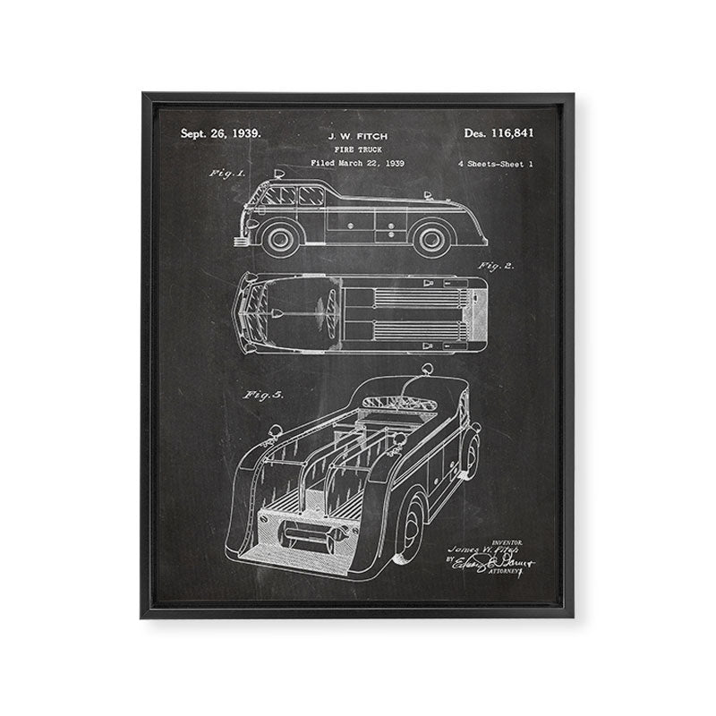 Fire Truck Patent - Fireman Art - Black Chalkboard Framed Canvas Print Gallery Image 8