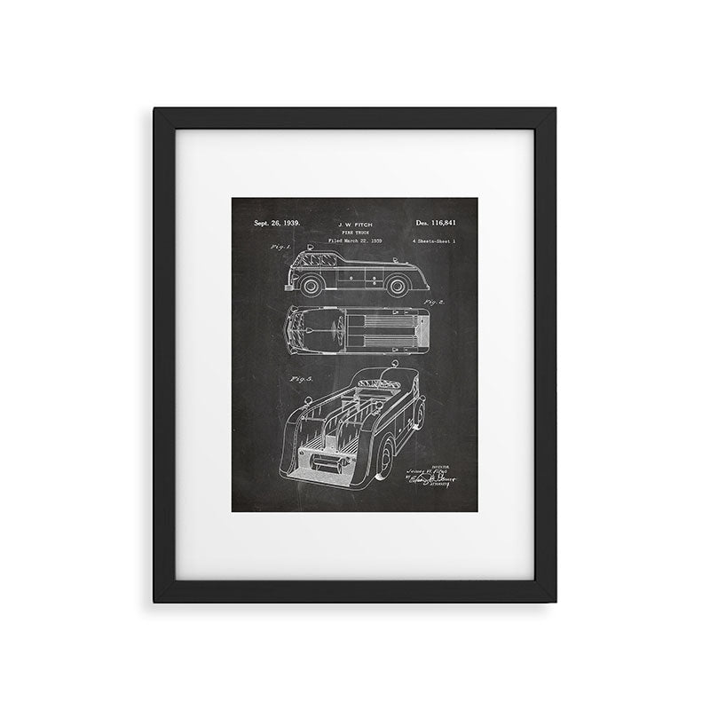 Fire Truck Patent - Fireman Art - Black Chalkboard Framed Art Print Gallery Image 6