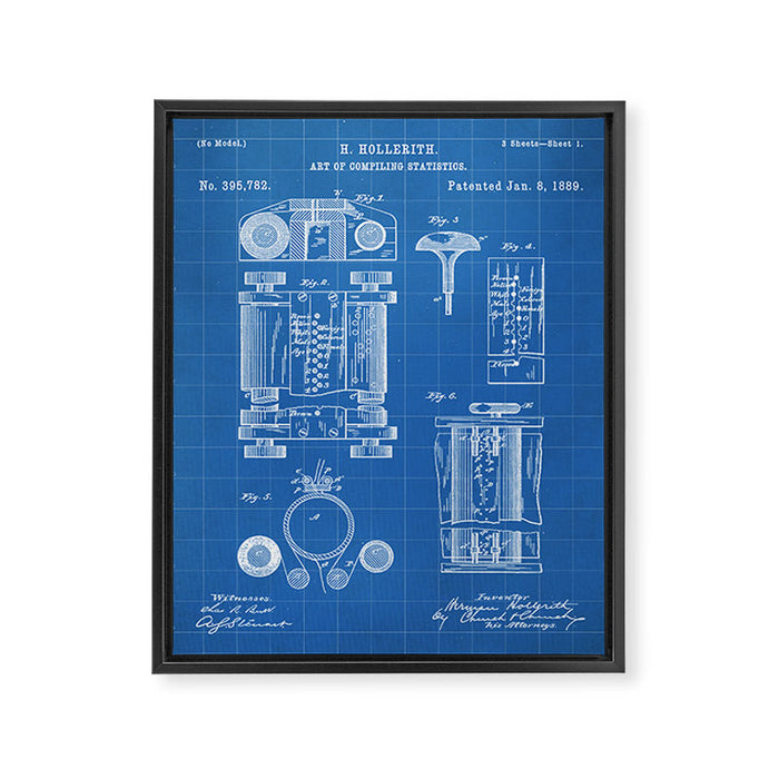 First Computer Patent - Technology Art - Blueprint Framed Canvas Print Gallery Image 1