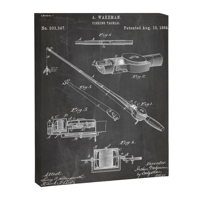 Fishing Rod Patent - Fishing Art - Black Chalkboard Canvas Print Gallery Image 1