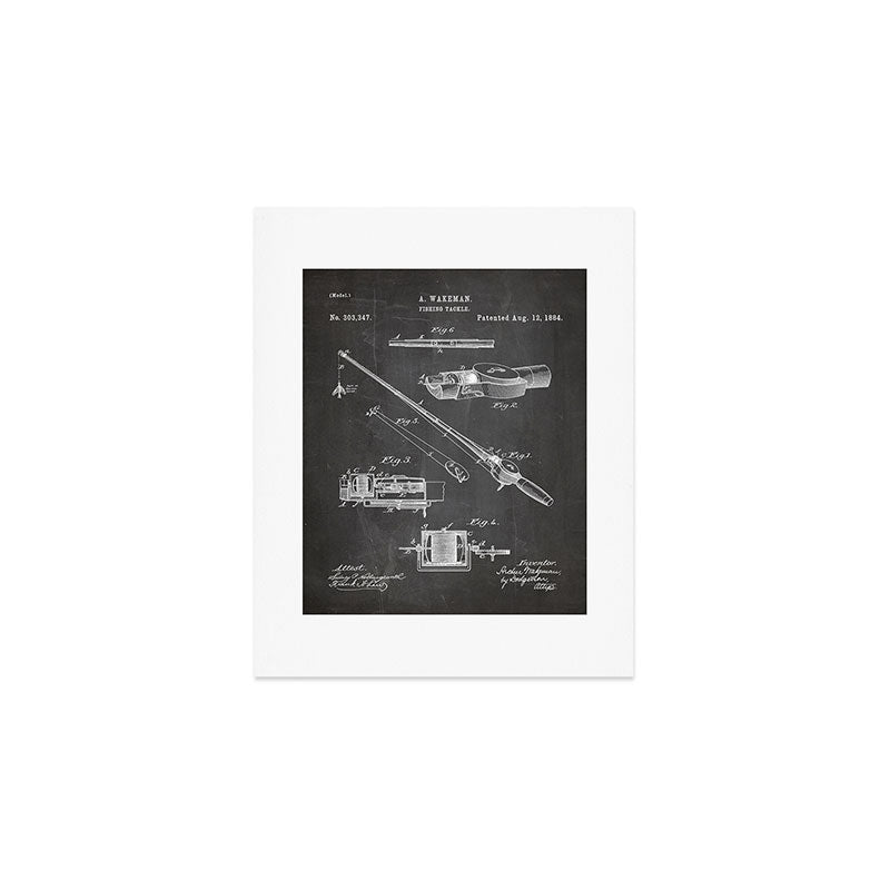 Fishing Rod Patent - Fishing Art - Black Chalkboard Art Print Gallery Image 1