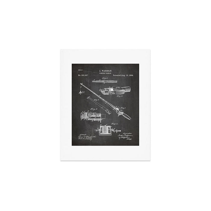 Fishing Rod Patent - Fishing Art - Black Chalkboard Art Print Gallery Image 1