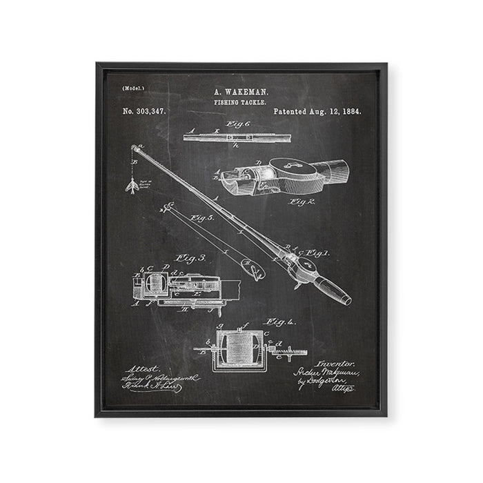 Fishing Rod Patent - Fishing Art - Black Chalkboard Framed Canvas Print Gallery Image 1
