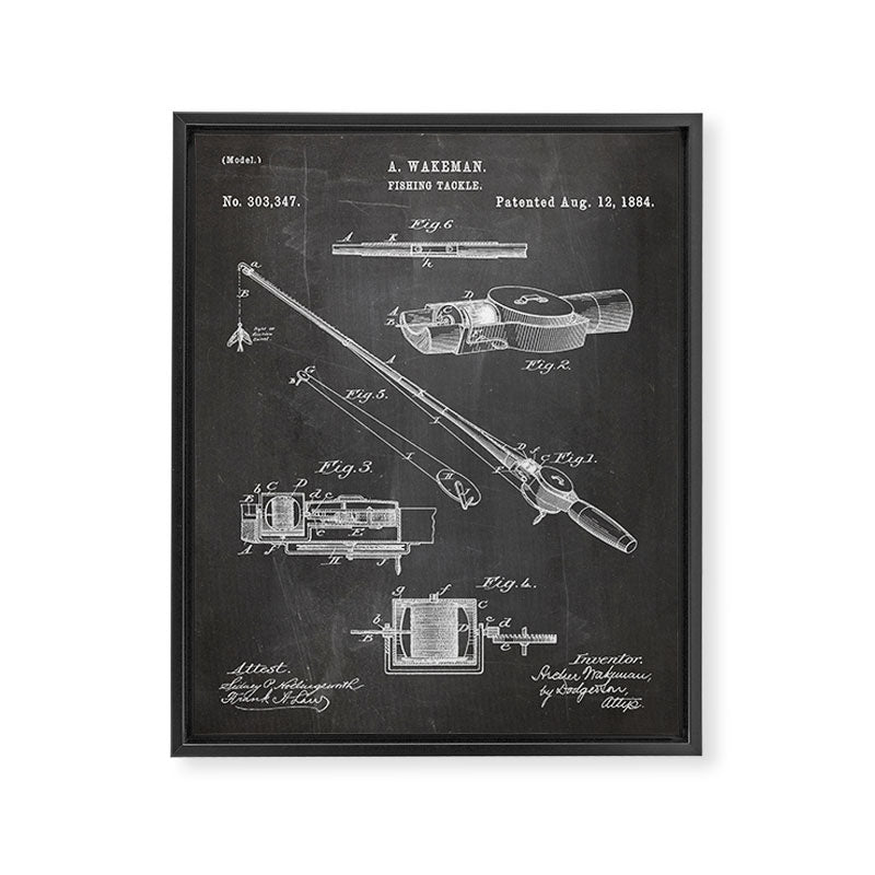 Fishing Rod Patent - Fishing Art - Black Chalkboard Framed Canvas Print Gallery Image 8