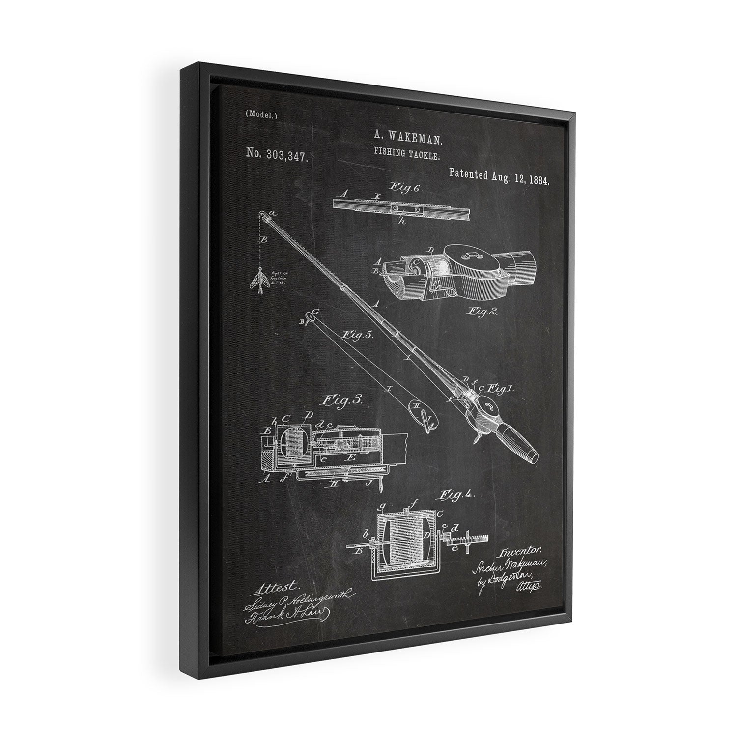 Fishing Rod Patent - Fishing Art - Black Chalkboard Framed Canvas Print Gallery Image 2