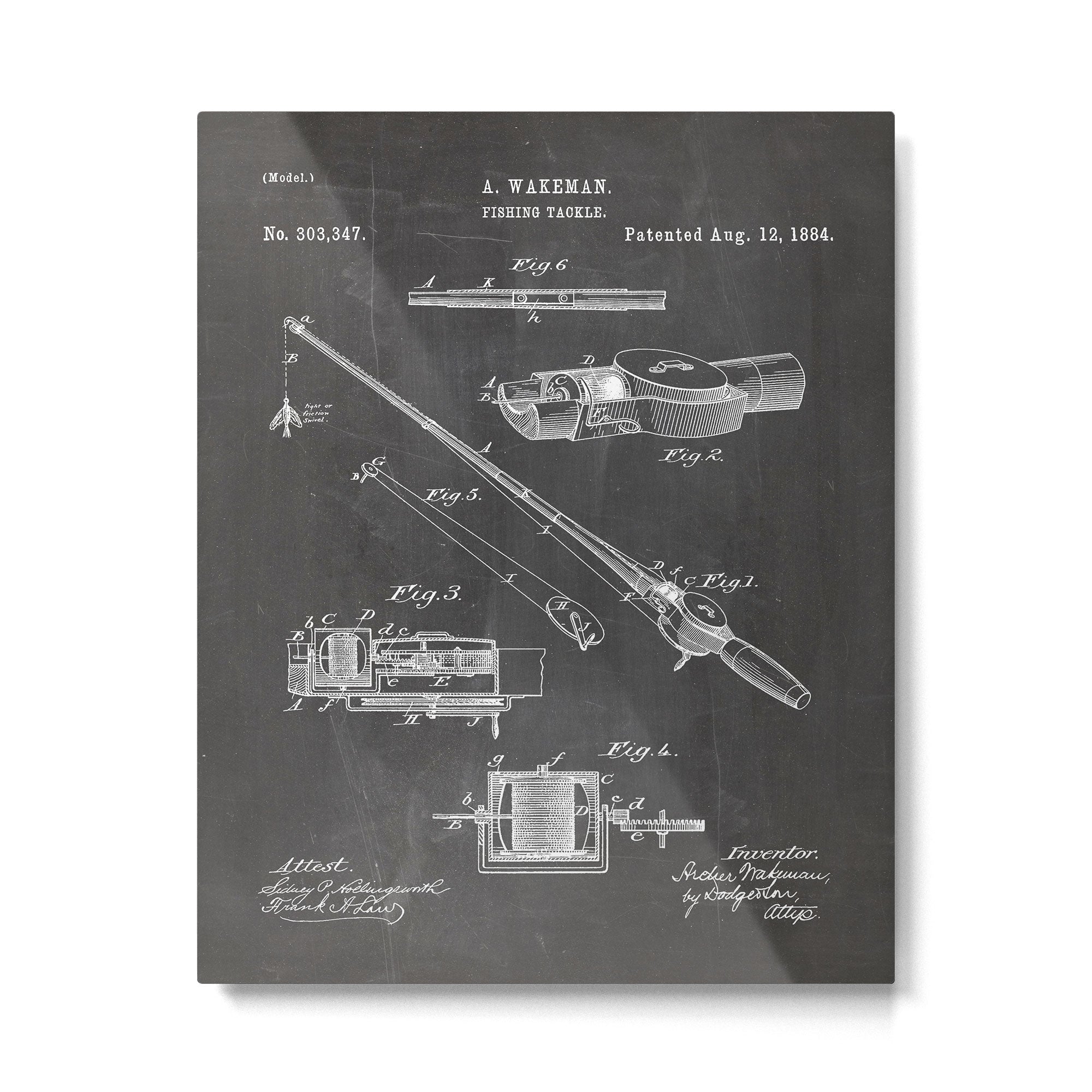 Fishing Rod Patent - Fishing Art - Black Chalkboard Metal Print Gallery Image 6
