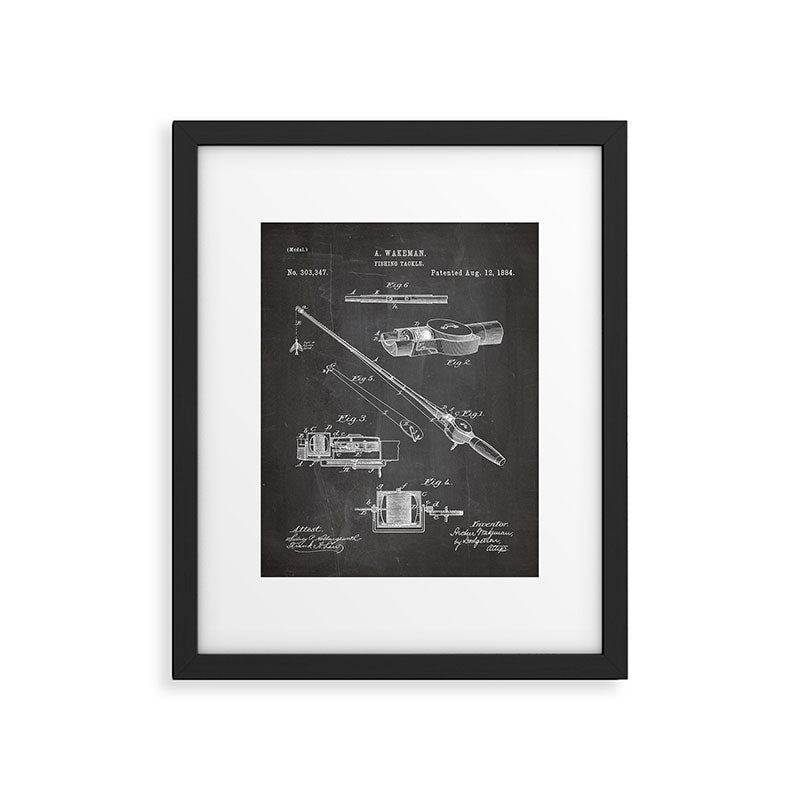 Fishing Rod Patent - Fishing Art - Black Chalkboard Framed Art Print Gallery Image 4