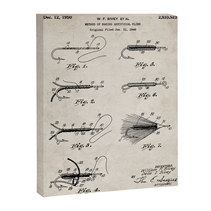 Fly Fishing Patent - Fisherman Art - Antique Canvas Print Gallery Image 1