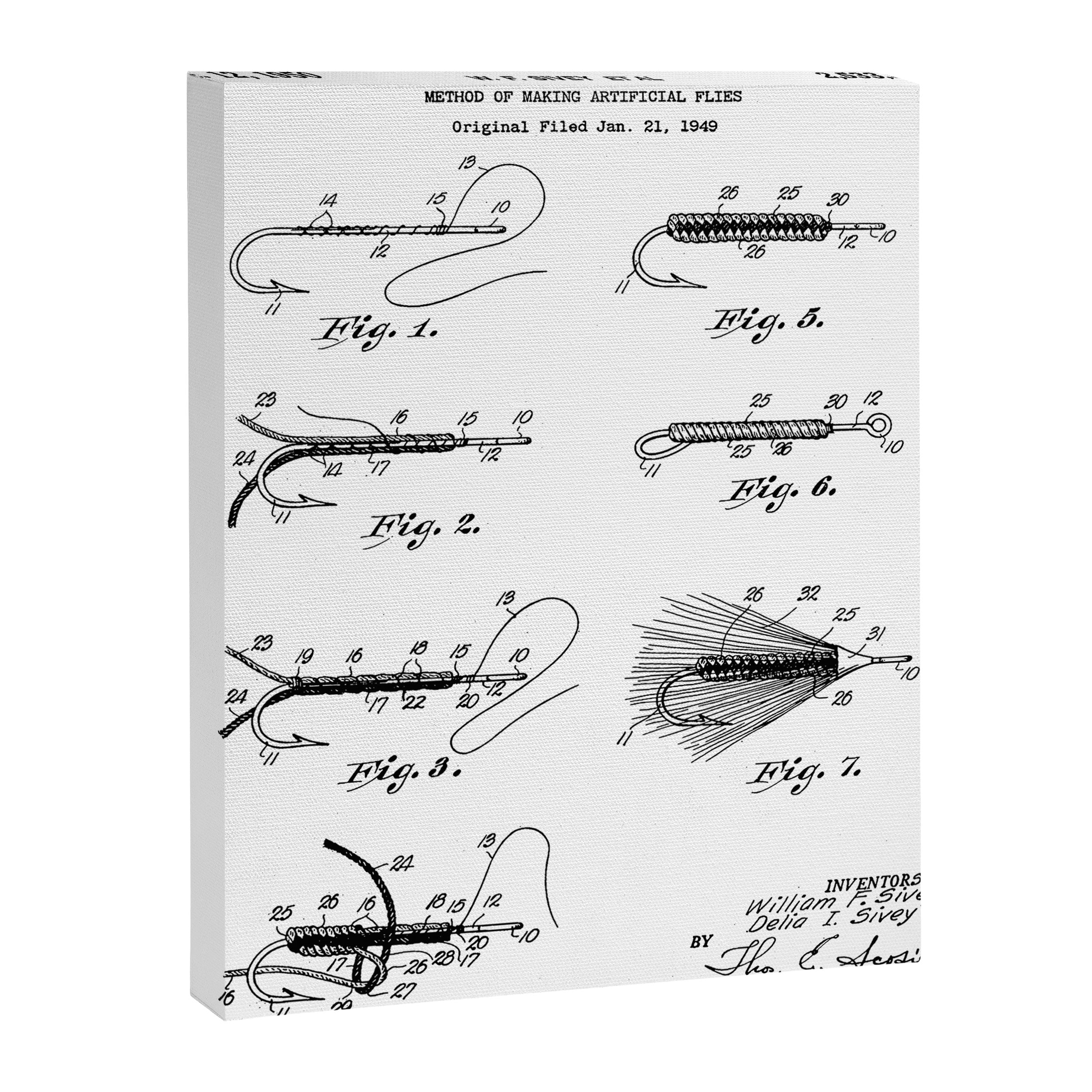 Fly Fishing Patent - Fisherman Art - Black And White Canvas Print Gallery Image 8