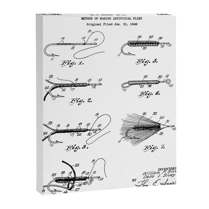 Fly Fishing Patent - Fisherman Art - Black And White Canvas Print Gallery Image 1