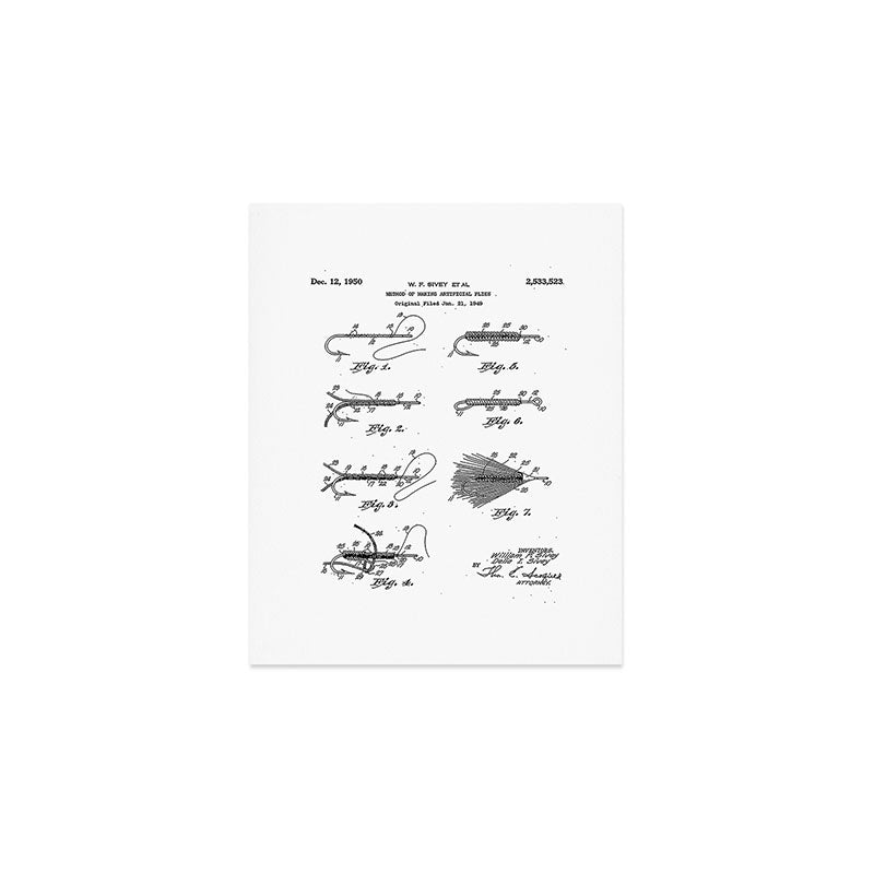 Fly Fishing Patent - Fisherman Art - Black And White Art Print Gallery Image 1