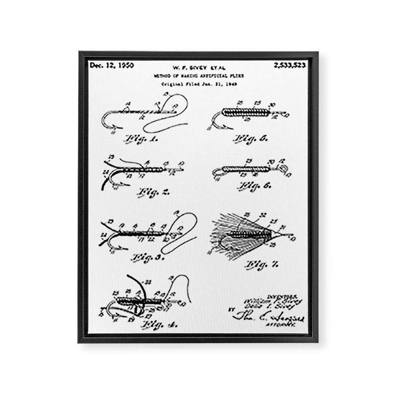 Fly Fishing Patent - Fisherman Art - Black And White Framed Canvas Print Gallery Image 8