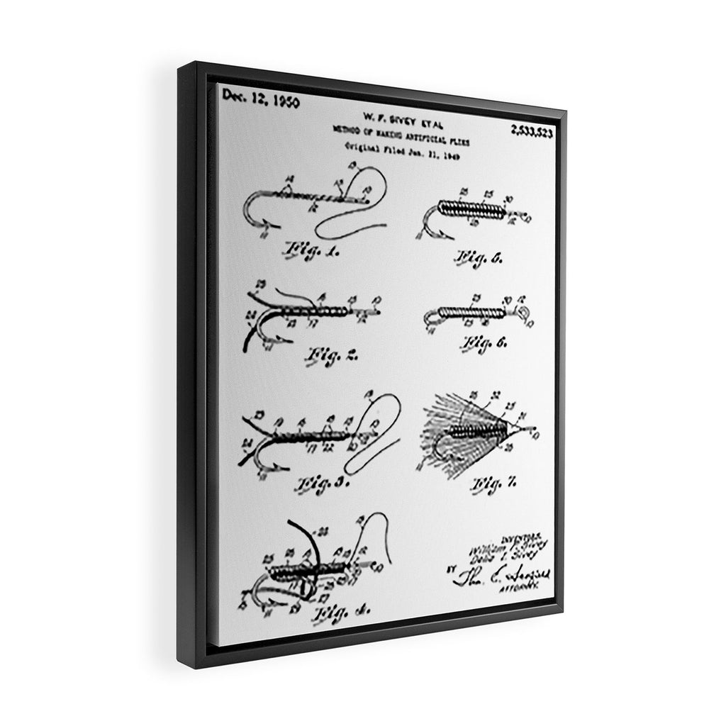 Fly Fishing Patent - Fisherman Art - Black And White Framed Canvas Print Gallery Image 2