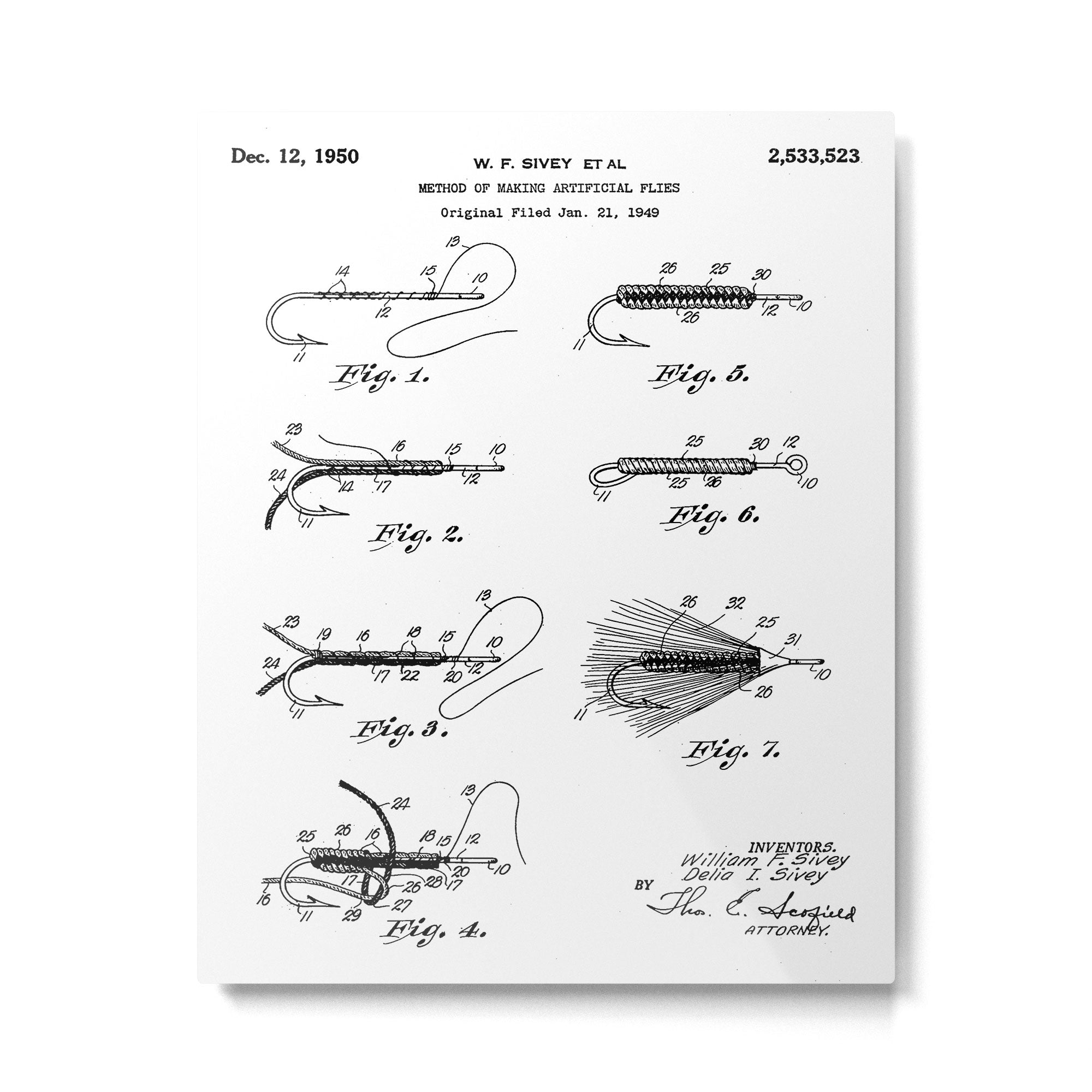 Fly Fishing Patent - Fisherman Art - Black And White Metal Print Gallery Image 6
