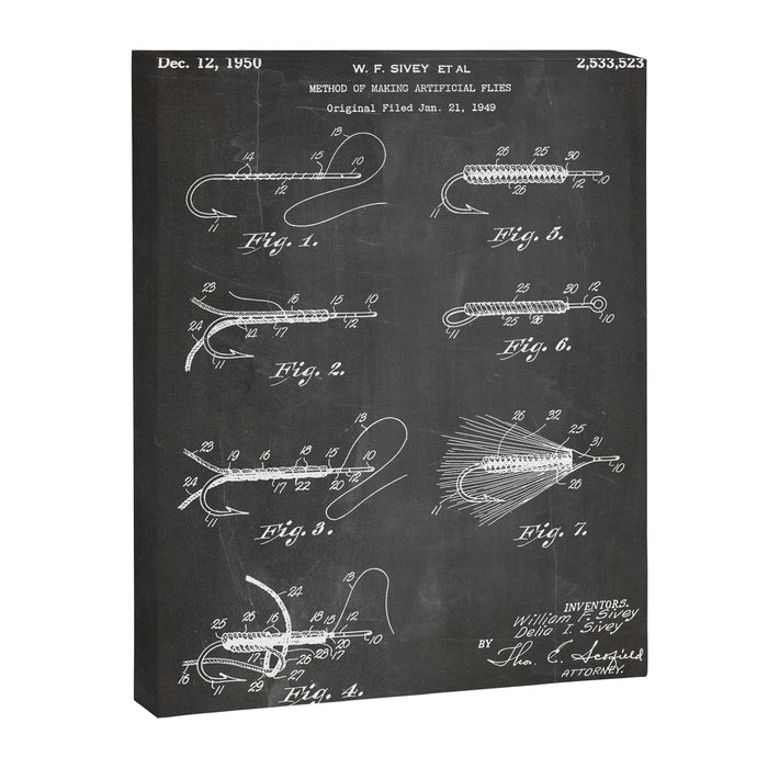 Fly Fishing Patent - Fisherman Art - Black Chalkboard Canvas Print Gallery Image 1