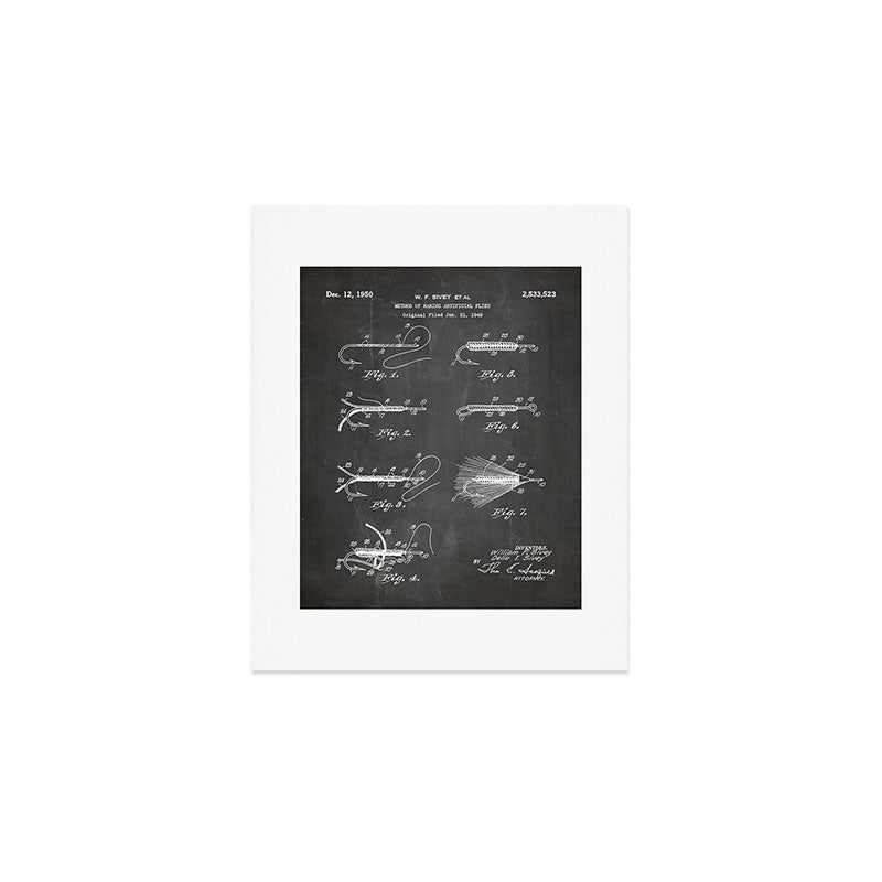 Fly Fishing Patent - Fisherman Art - Black Chalkboard Art Print Gallery Image 1