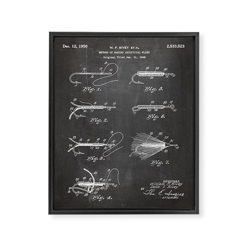 Fly Fishing Patent - Fisherman Art - Black Chalkboard Framed Canvas Print Gallery Image 8