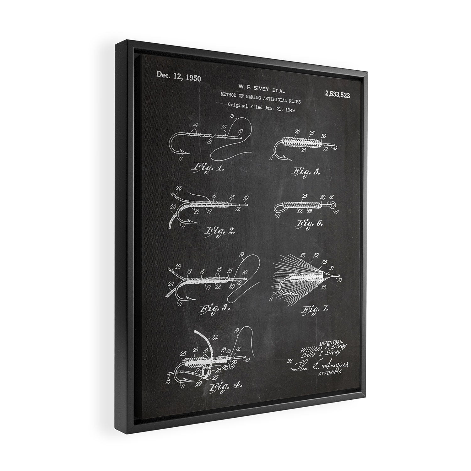 Fly Fishing Patent - Fisherman Art - Black Chalkboard Framed Canvas Print Gallery Image 2