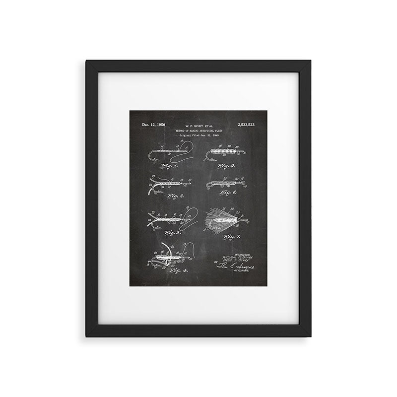 Fly Fishing Patent - Fisherman Art - Black Chalkboard Framed Art Print Gallery Image 4