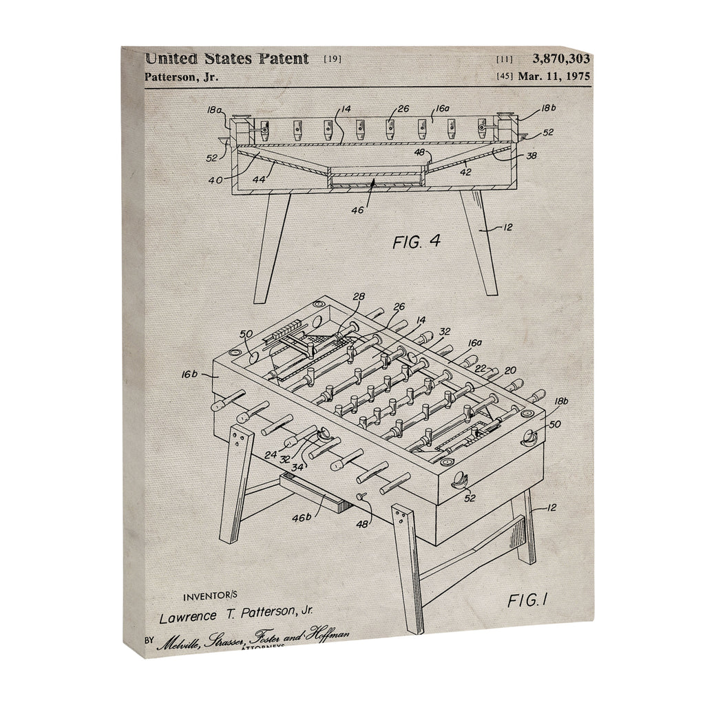 Foosball Table Patent - Foosball Player Game Room Art - Antique Canvas Print Gallery Image 8