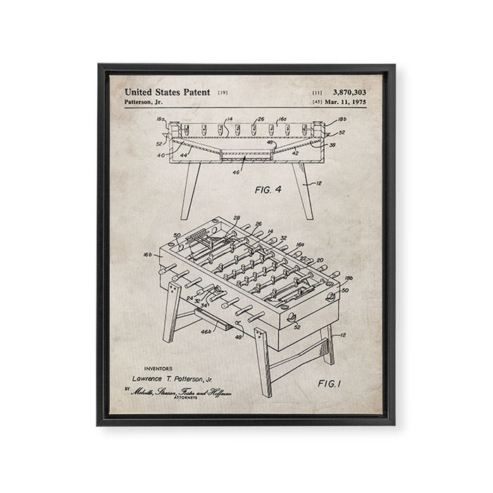 Foosball Table Patent - Foosball Player Game Room Art - Antique Framed Canvas Print Gallery Image 1