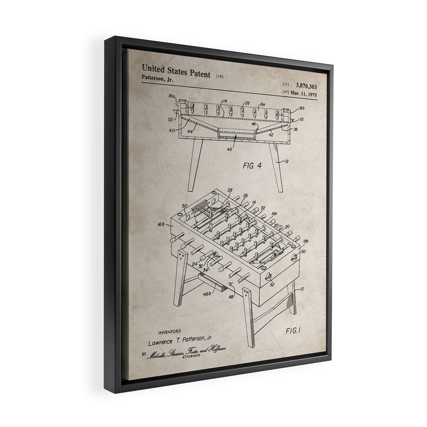 Foosball Table Patent - Foosball Player Game Room Art - Antique Framed Canvas Print Gallery Image 2