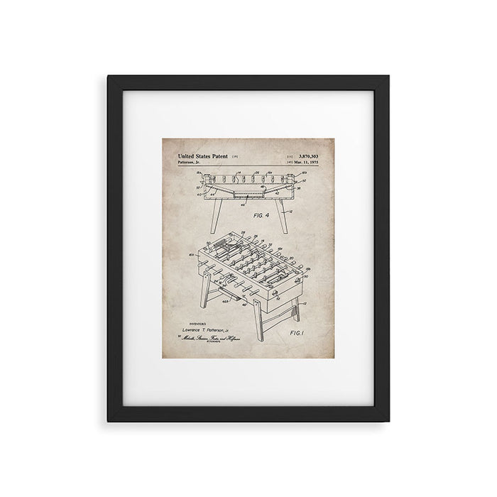 Foosball Table Patent - Foosball Player Game Room Art - Antique Framed Art Print Gallery Image 1