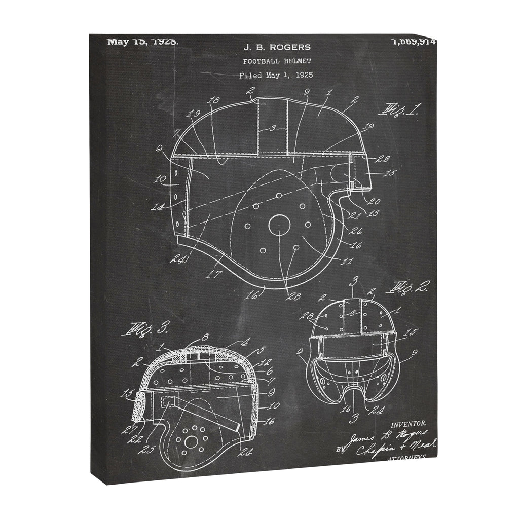 Football Helmet Patent - Football Art - Black Chalkboard Canvas Print Gallery Image 8