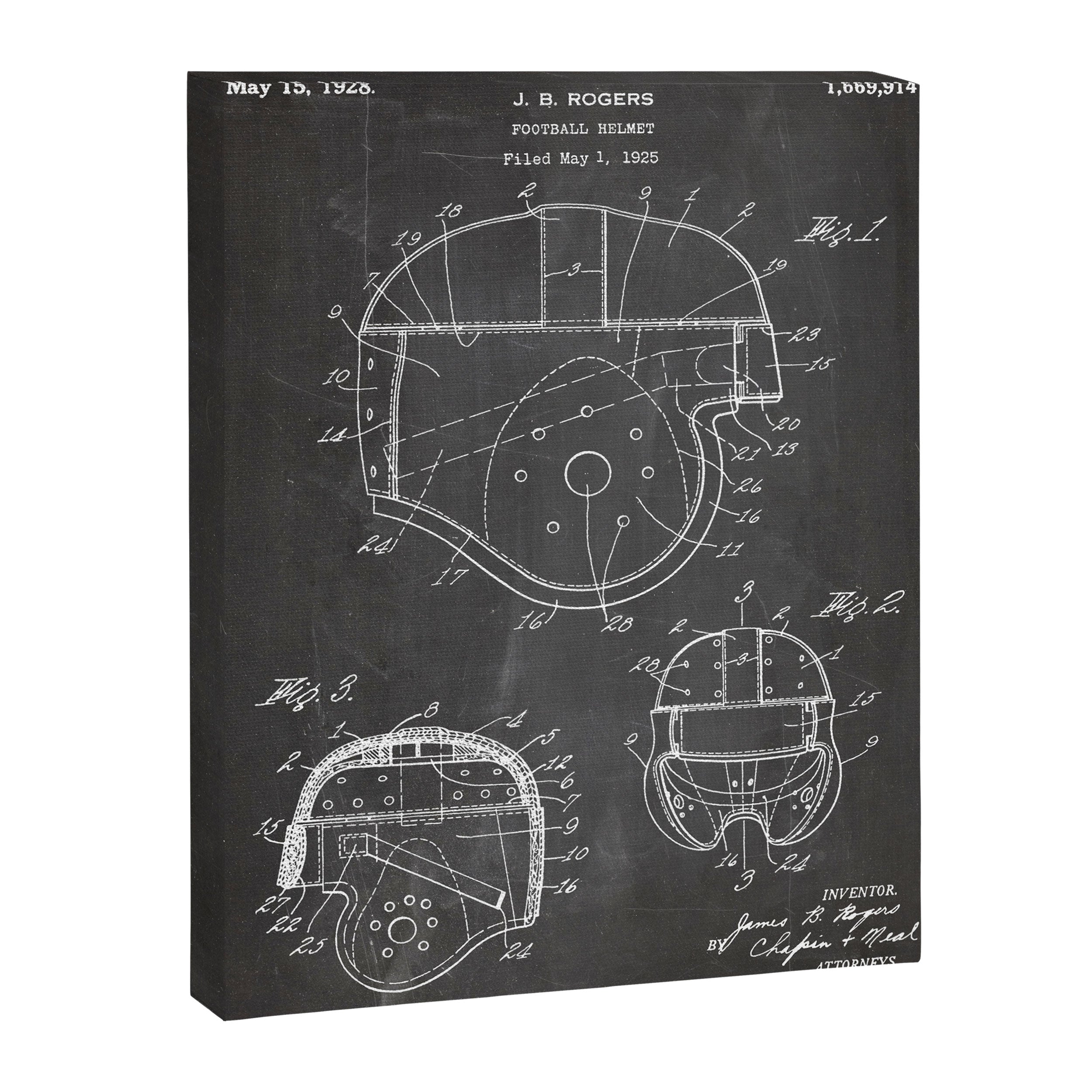 Football Helmet Patent - Football Art - Black Chalkboard Canvas Print Gallery Image 8