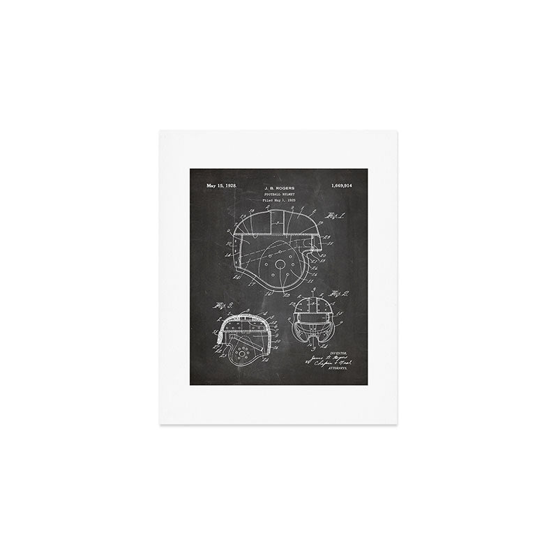 Football Helmet Patent - Football Art - Black Chalkboard Art Print Gallery Image 1