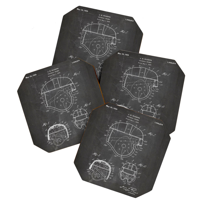 Football Helmet Patent - Football Art - Black Chalkboard Coaster Gallery Image 1