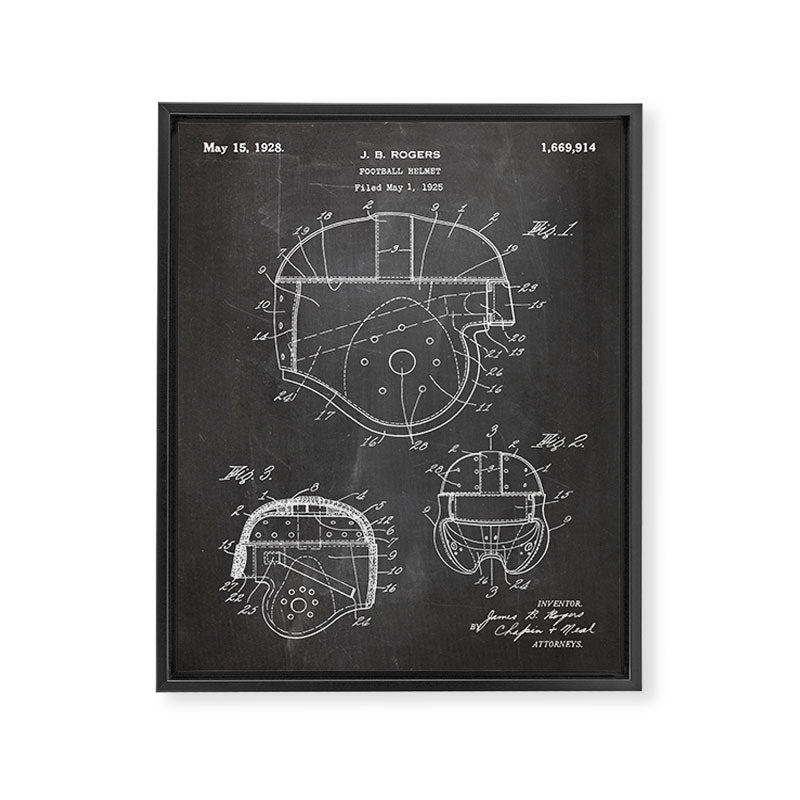 Football Helmet Patent - Football Art - Black Chalkboard Framed Canvas Print Gallery Image 8