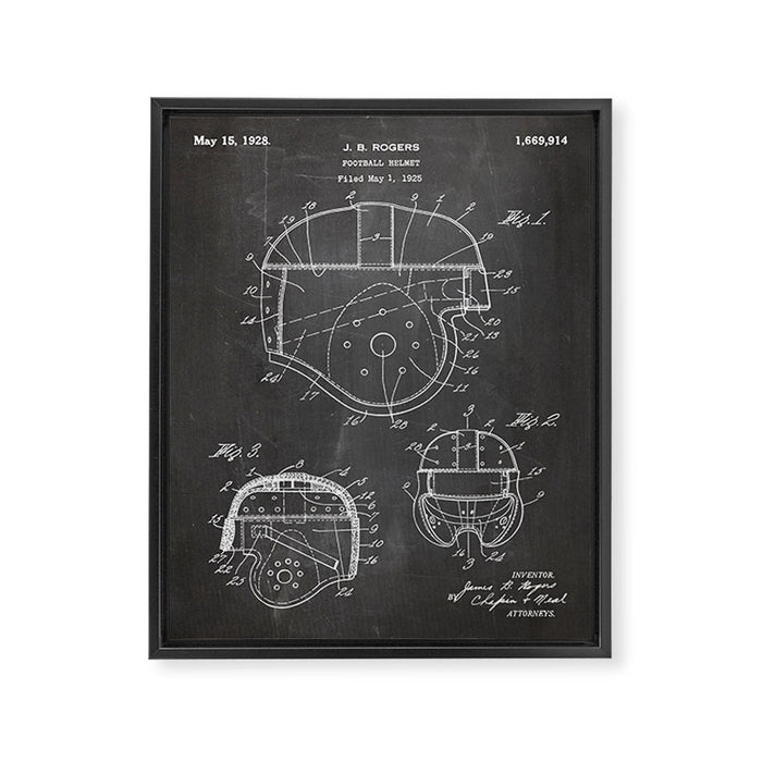 Football Helmet Patent - Football Art - Black Chalkboard Framed Canvas Print Gallery Image 1