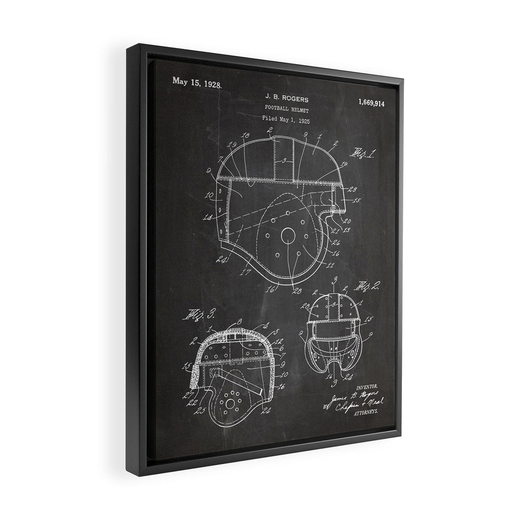Football Helmet Patent - Football Art - Black Chalkboard Framed Canvas Print Gallery Image 2