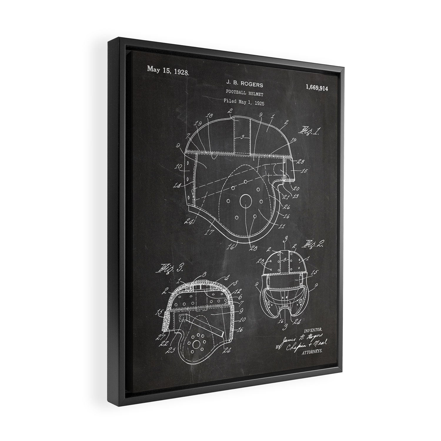 Football Helmet Patent - Football Art - Black Chalkboard Framed Canvas Print Gallery Image 2