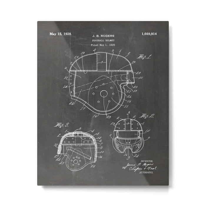 Football Helmet Patent - Football Art - Black Chalkboard Metal Print Gallery Image 1