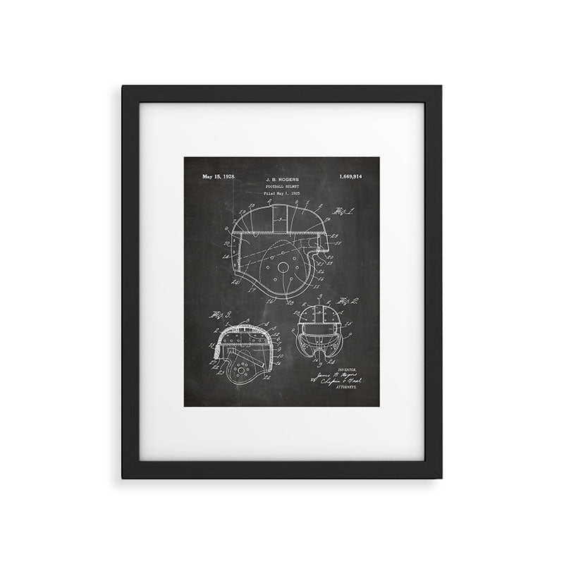 Football Helmet Patent - Football Art - Black Chalkboard Framed Art Print Gallery Image 4