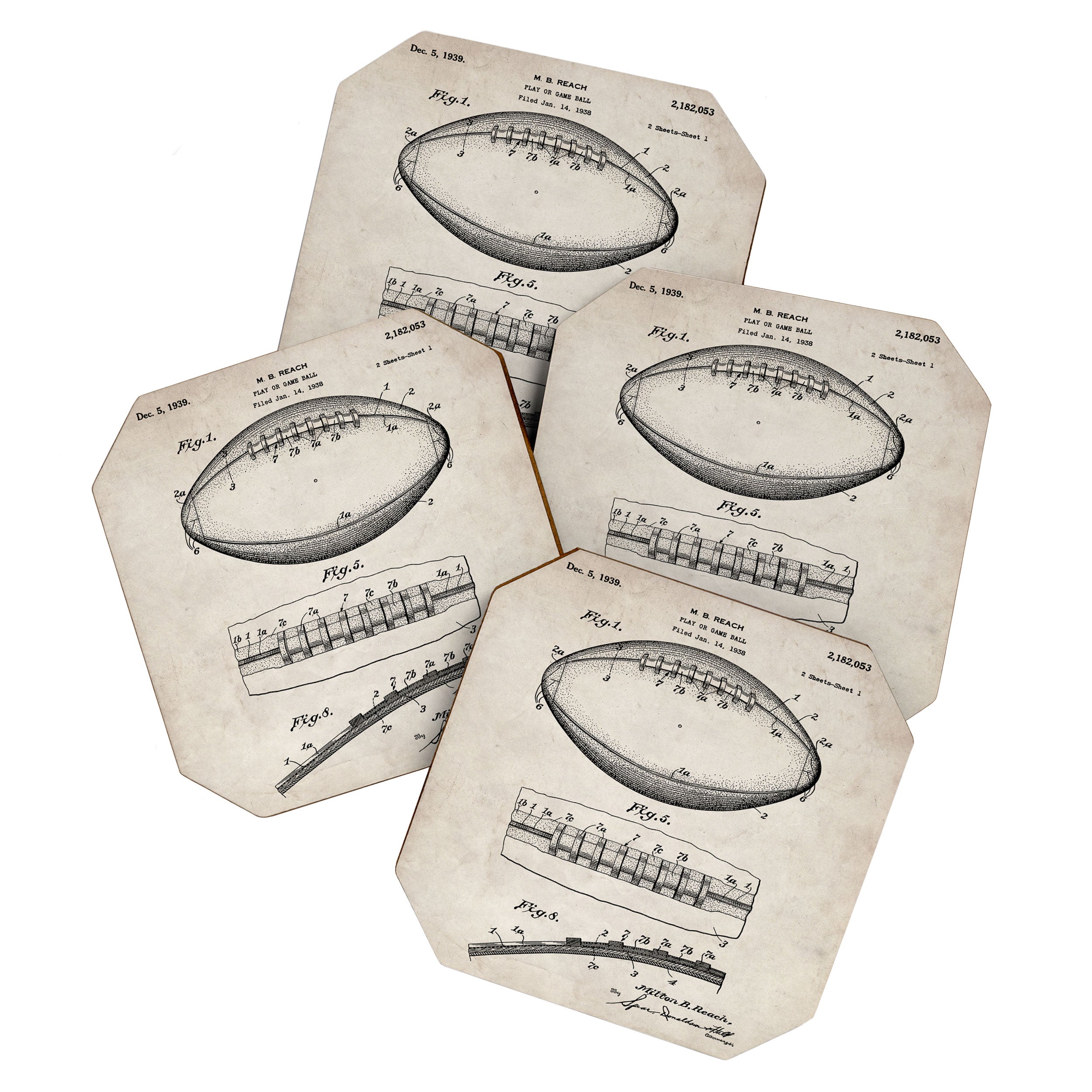 Football Patent - American Football Art - Antique Coaster Gallery Image 1