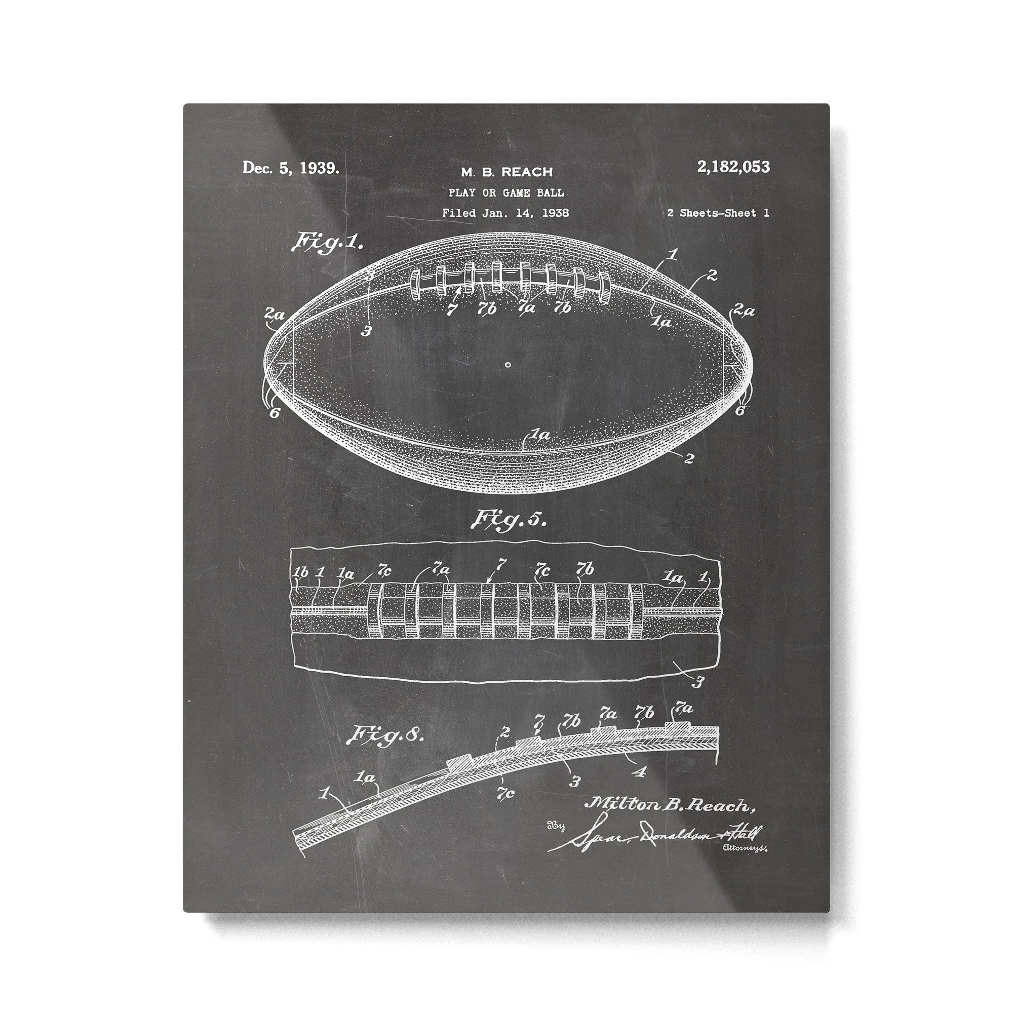 Football Patent - American Football Art - Black Chalkboard Metal Print Gallery Image 6