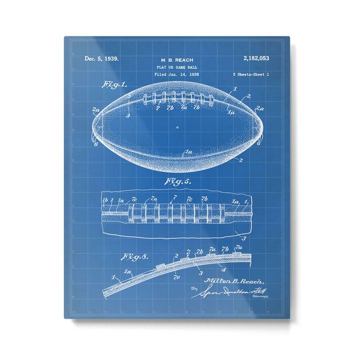 Football Patent - American Football Art - Blueprint Metal Print Gallery Image 1